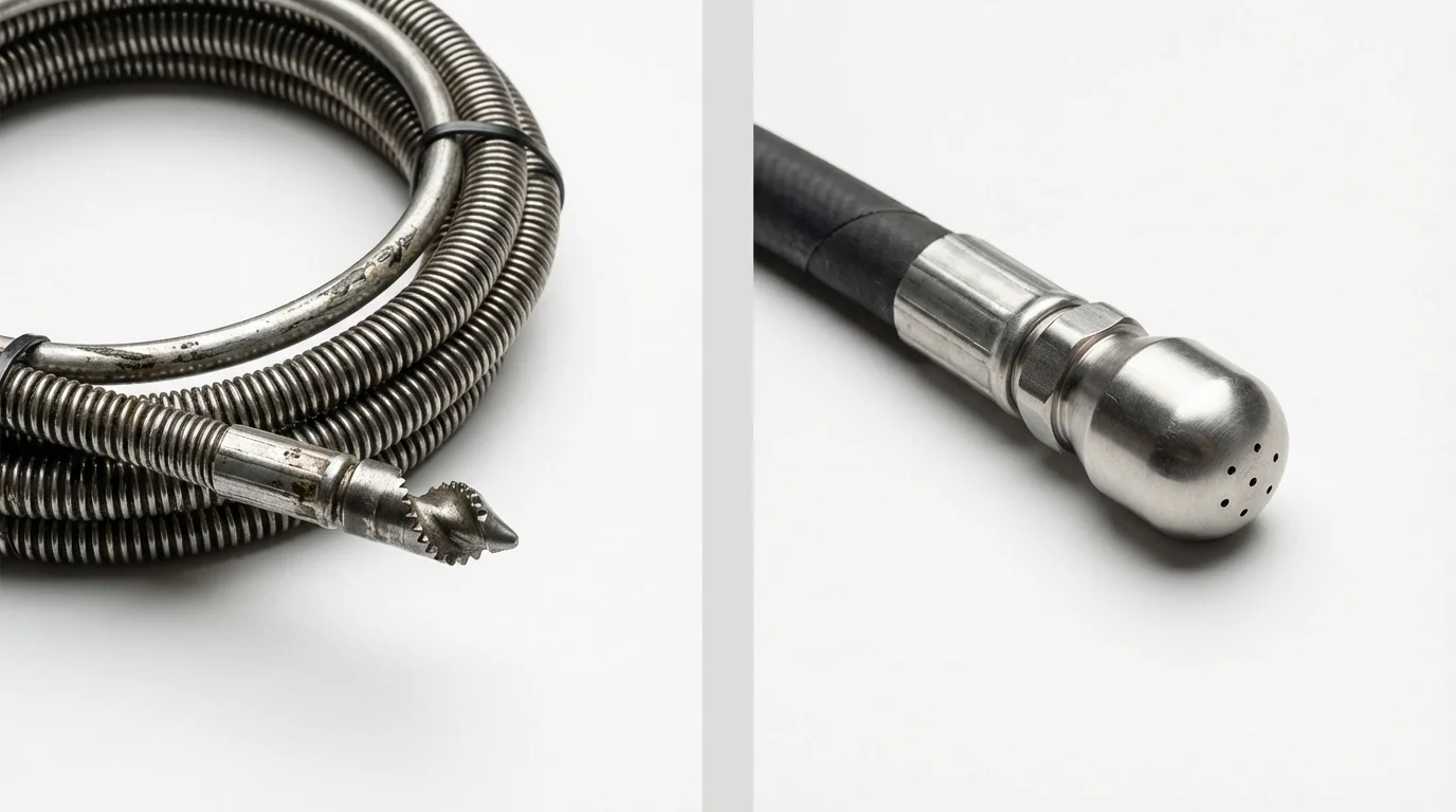 Drain snake cable and hydro jetting nozzle used for drain cleaning in Ripon, WI