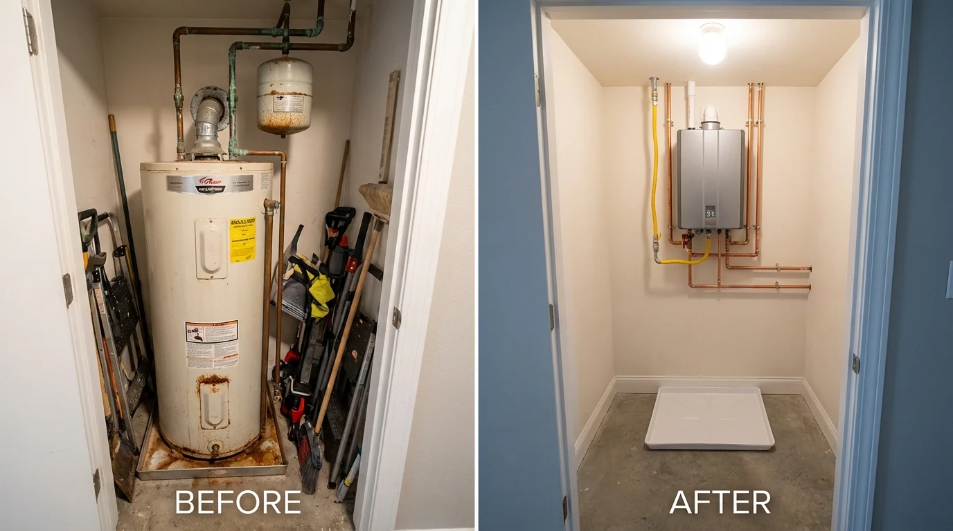 Tank water heater versus wall-mounted tankless unit comparison for Ripon, WI homeowners