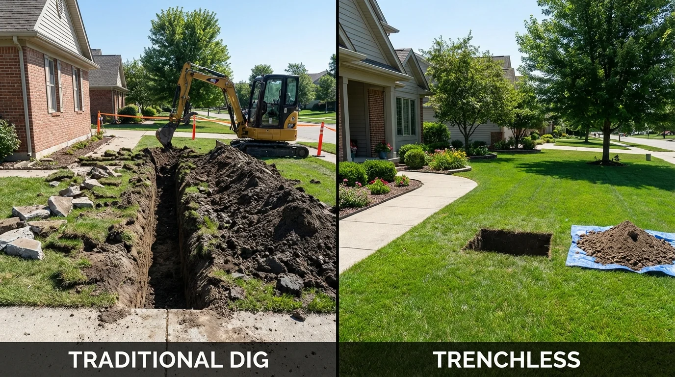 Trenchless sewer repair with minimal yard damage versus traditional excavation in Ripon, WI
